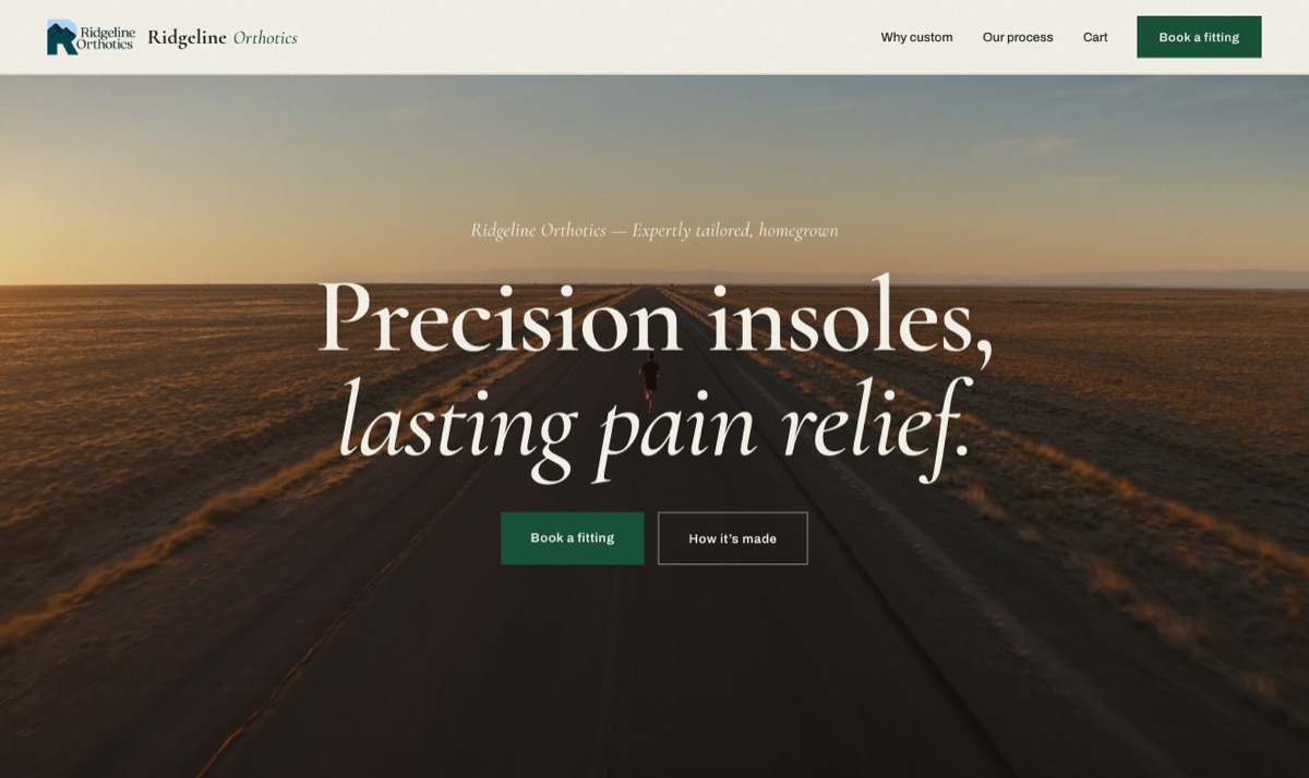Ridgeline Orthotics demo site — precision insoles hero