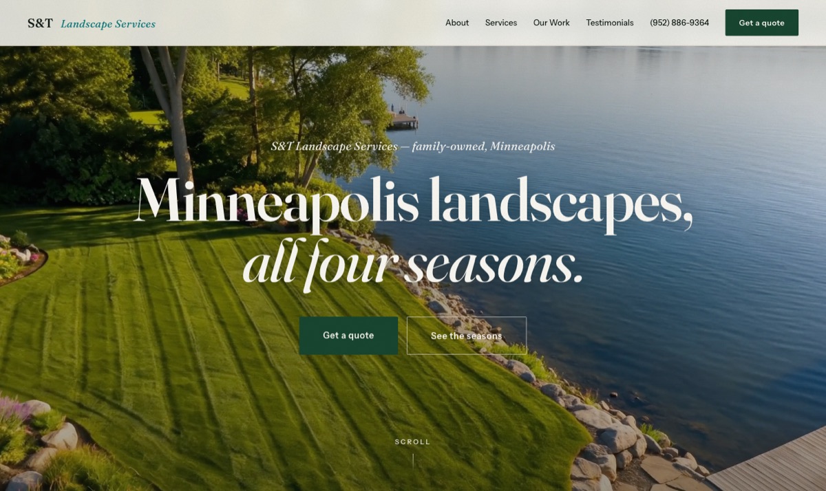 S&T Landscape Services demo site — lakeside Minneapolis landscape hero